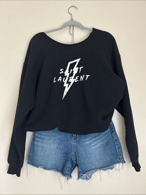 Designer Inspired Black Sweatshirt with Silver Lightning Logo